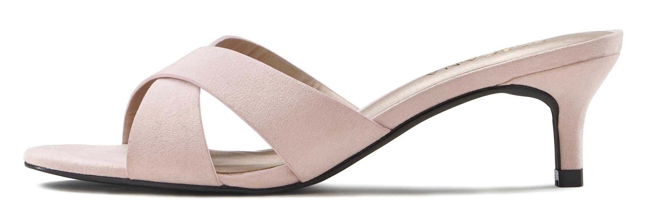 Absatz kleinem offener in Form modischer mit Sandale, Mule, Pantolette rosa LASCANA Schuh