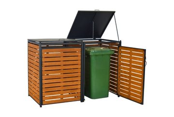 DEGAMO Mülltonnenbox MAINZ (1 St), für 2 Mülltonnen groß 240 Liter, Alu + Holz Akazie, 152x77x126cm