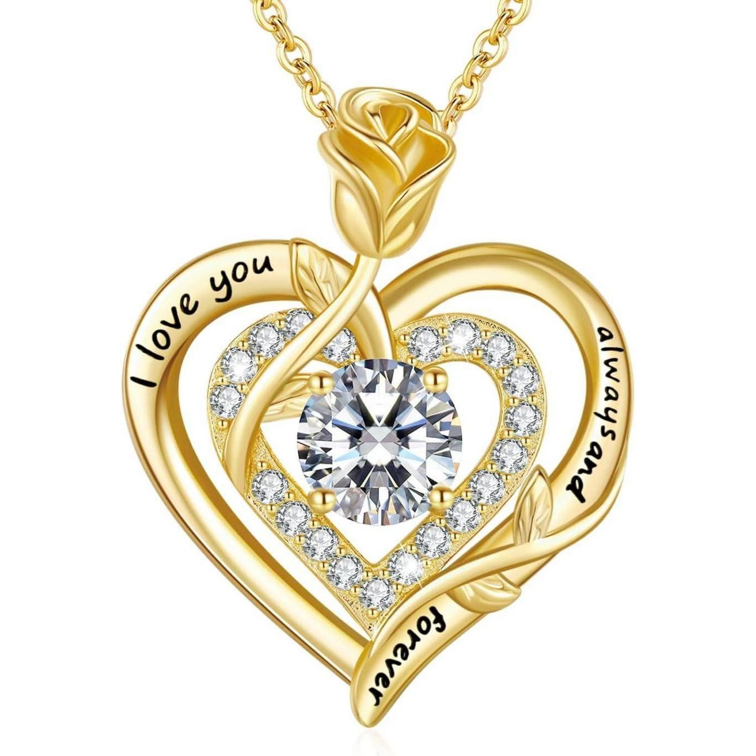 LuxusKollektion Kette und Anhänger Set Moissanite Halskette Damen Silber Rosegold 1 Karat Doppel Herz