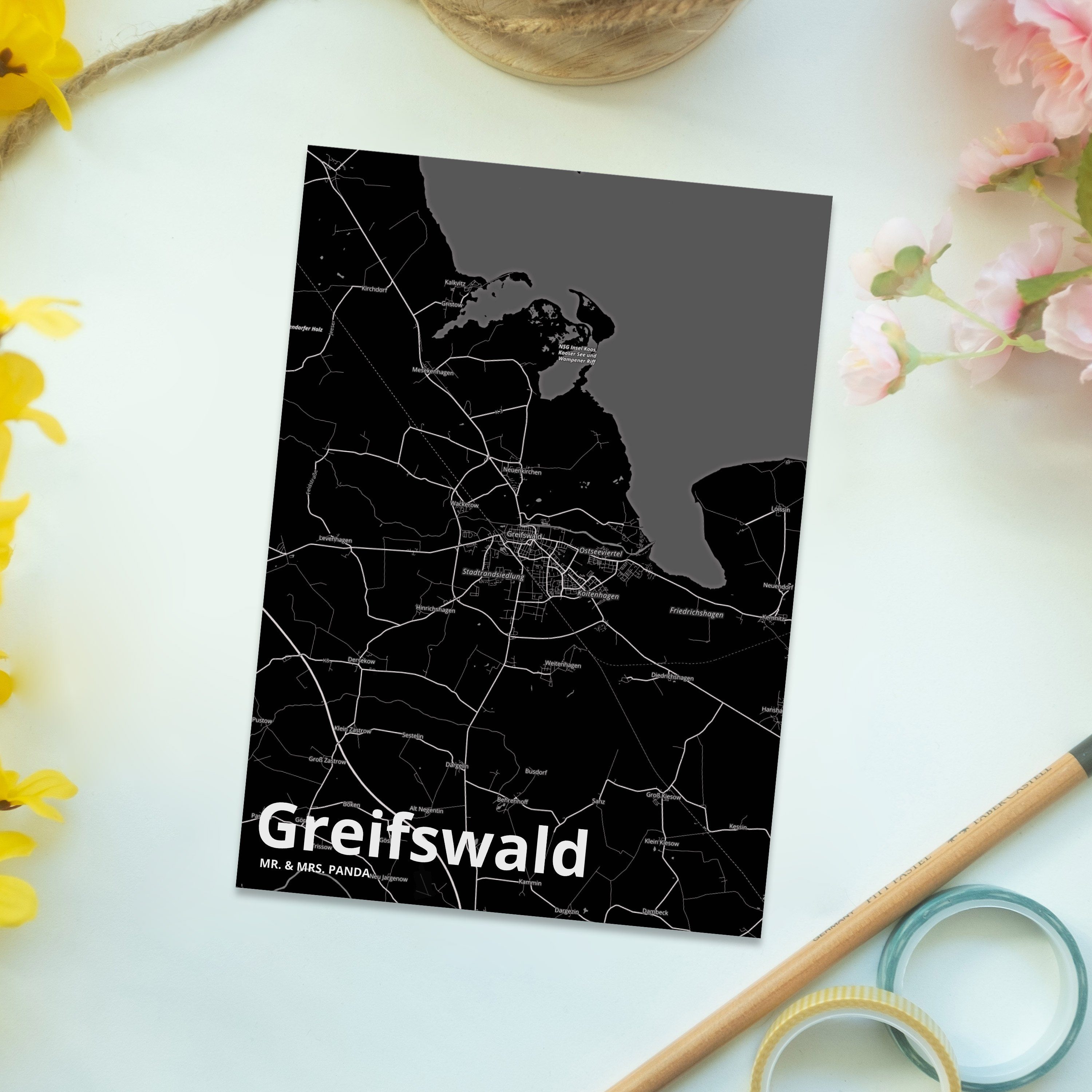 Einladungskarte, Mrs. Mr. Postkarte Stadt, Greifswald Dorf Dorf, Geschenk, - & Karte Stadt Panda