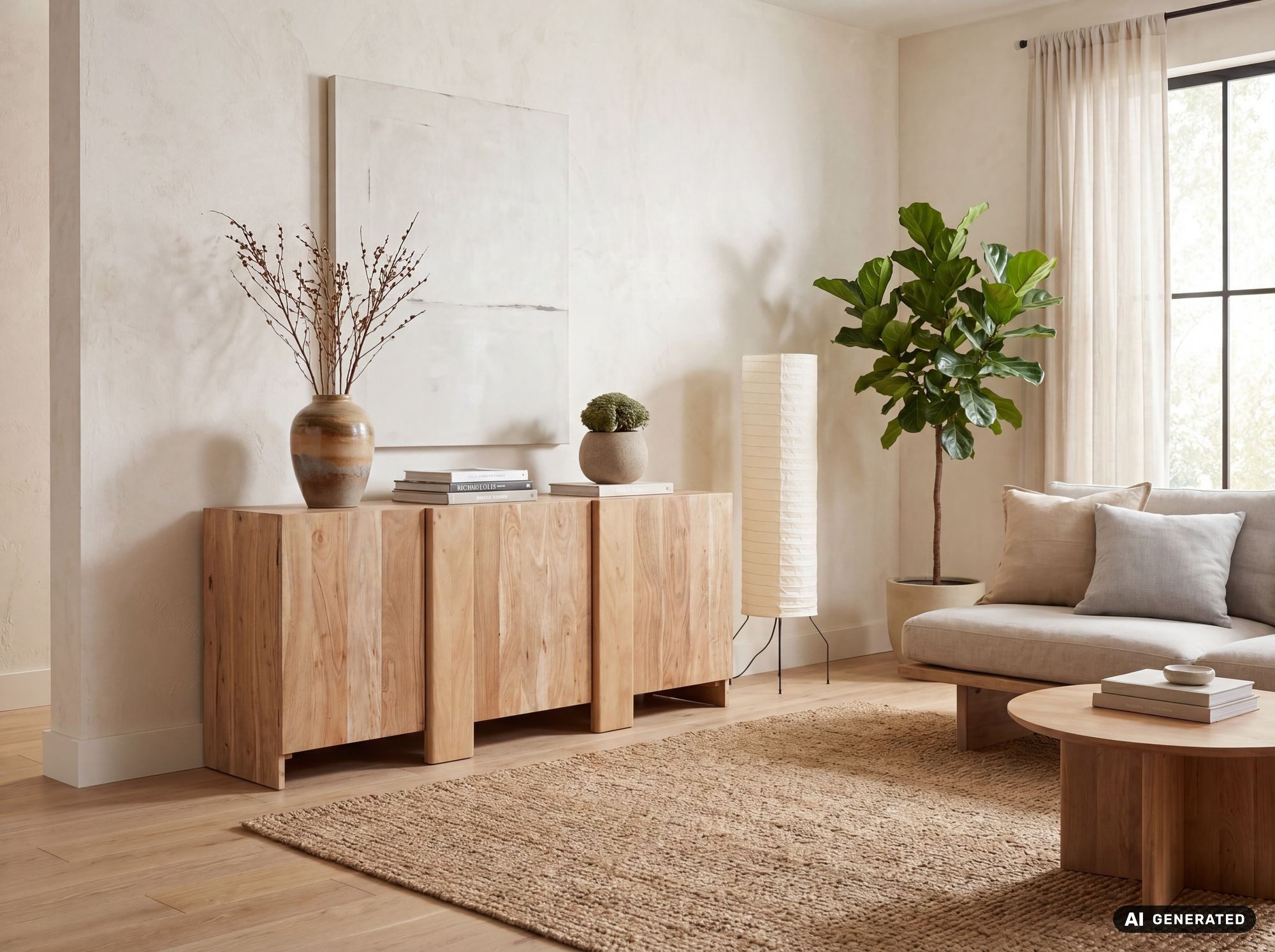 FINEBUY Sideboard FB119495 Anrichte 165cm Wohnzimmer Schrank Esszimmer Groß Modern (Massive Kommode aus Akazienholz mit 3 Türen), Braune Holzkommode mit 6 Fäche – Bild 5 von 5