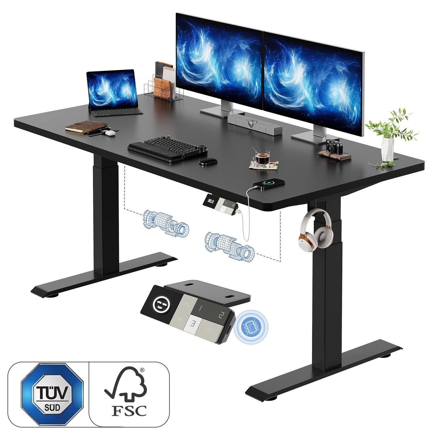 HOMALL Schreibtisch Höhenverstellbarer Elektrisch mit 25mm starker einteiliger Tischplatte (25 mm dicke, nahtlose, monolithische Tischplatten Keine gespleilten Platten Vielseitig und hochwertig Erinnerung bei langerem Stehen)