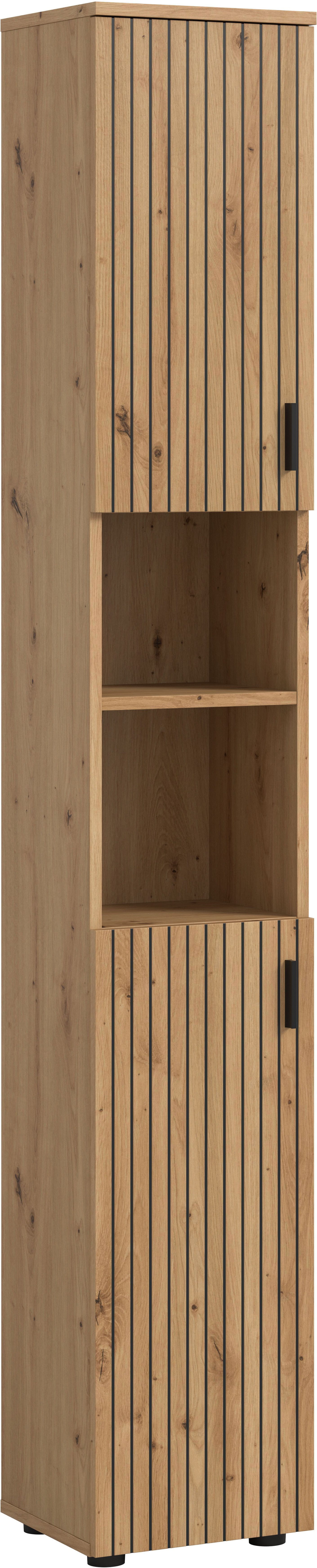 welltime Hochschrank MANI, Höhe: 192 cm, Paneeloptik, 2 offene Fächer, 2 Türen (1-St) Hochschrank, Bad-Schrank, Badezimmerschrank, Bad, Badezimmer