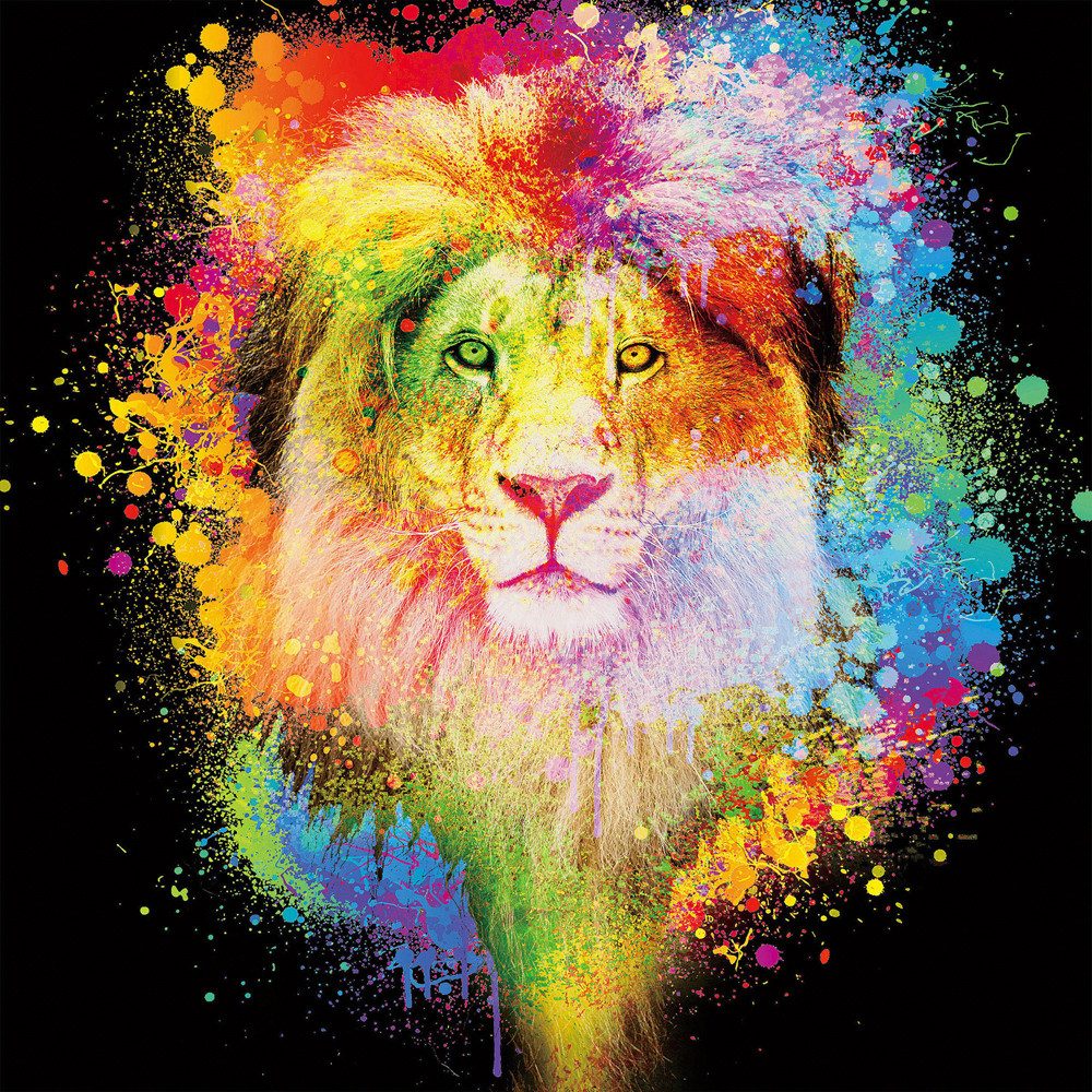 ArtUniverse Bild Löwe im Farbenspiel 80x80 cm, Löwe im Farbenregen
