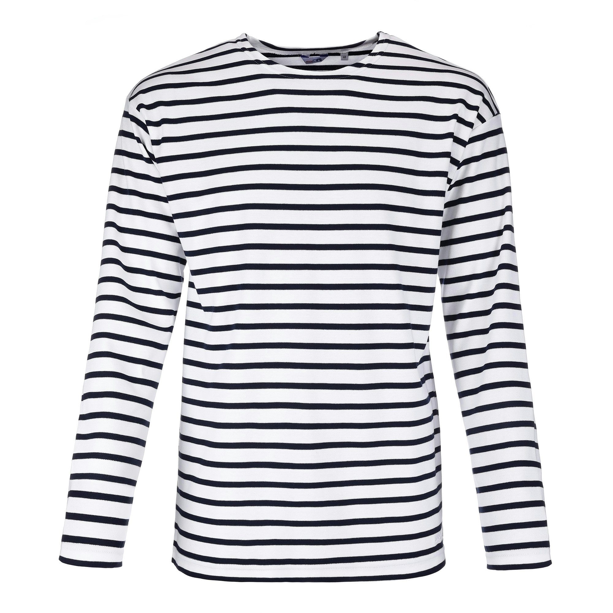 (04) modAS Herren Bretonisches Langarmshirt Baumwolle aus Maritim Streifenshirt Langarm Shirt / blau weiß
