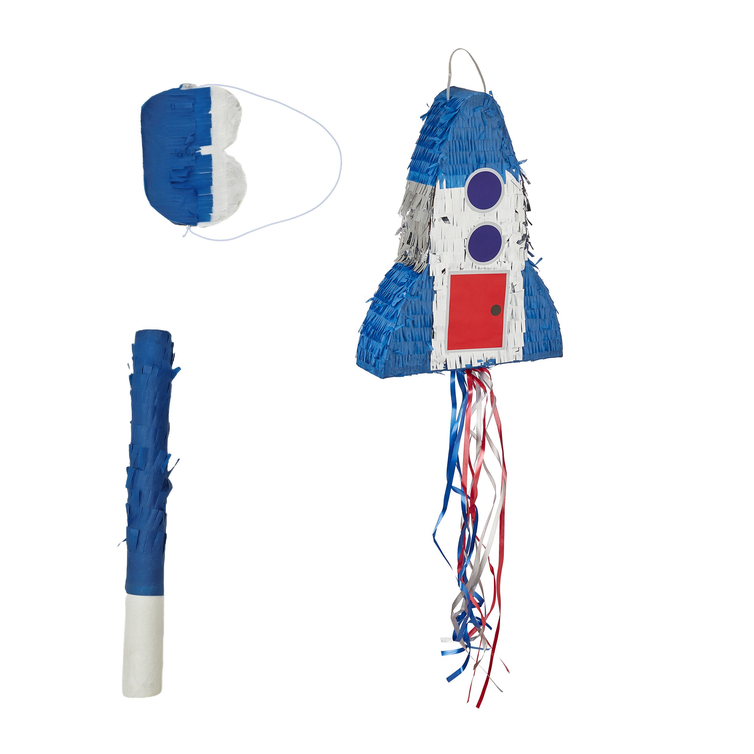 relaxdays Pinata Set Rakete mit Stab und Maske