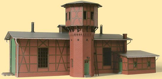Image of Auhagen Modelleisenbahn-Gebäude »Lokschuppen mit Wasserturm«, Spur H0, Made in Germany
