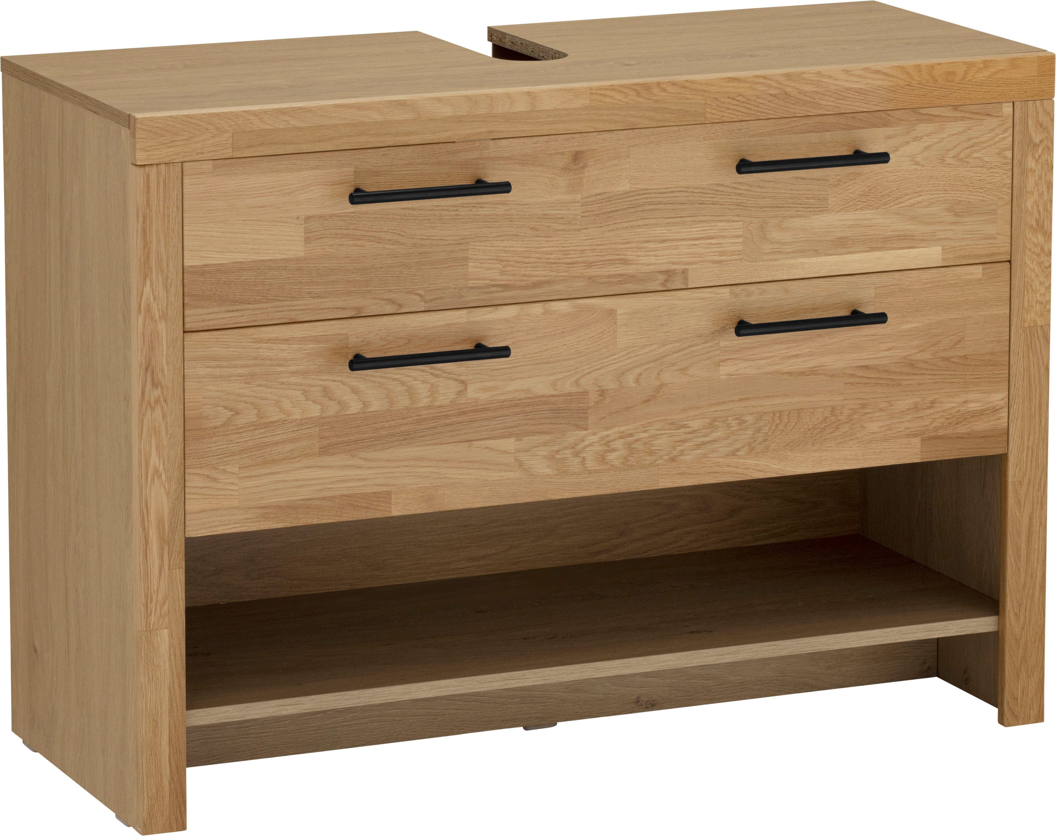 Home affaire Waschbeckenunterschrank Satori Breite 100 cm, Fronten & Rahmen aus Eiche, Klappe und Schublade