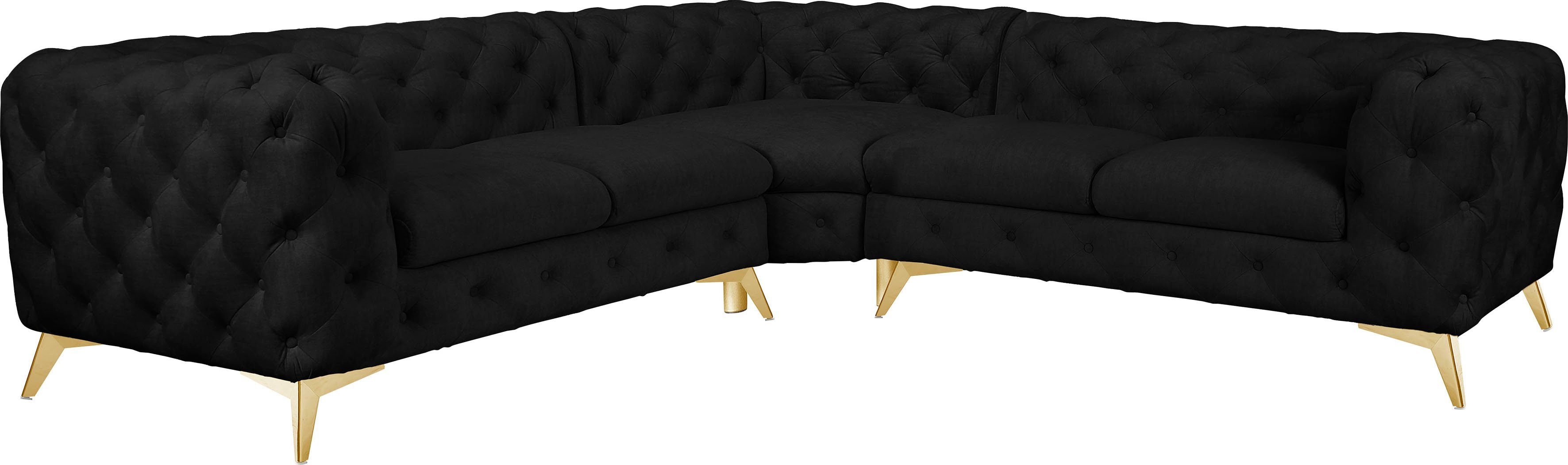 Home affaire Chesterfield-Sofa Ecksofa GLYNIS L-Form mit Wellenunterfederung, Maße B/T/H 264/264/75cm, aufwändige Knopfheftung, moderne Chesterfield Optik, Fußfarbe wählbar
