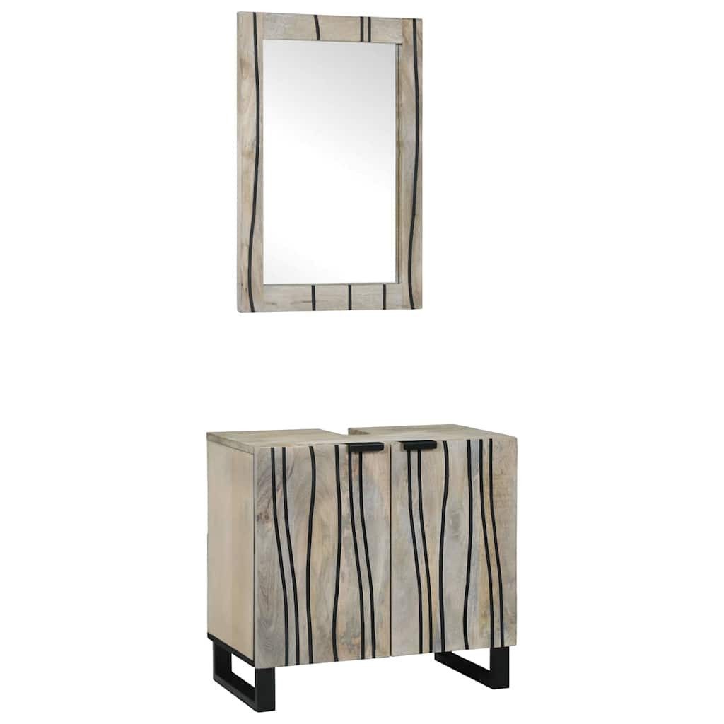 vidaXL Badezimmer-Set Badezimmerschrank-Set 2 Stk. Weiß Massivholz, (2-St)