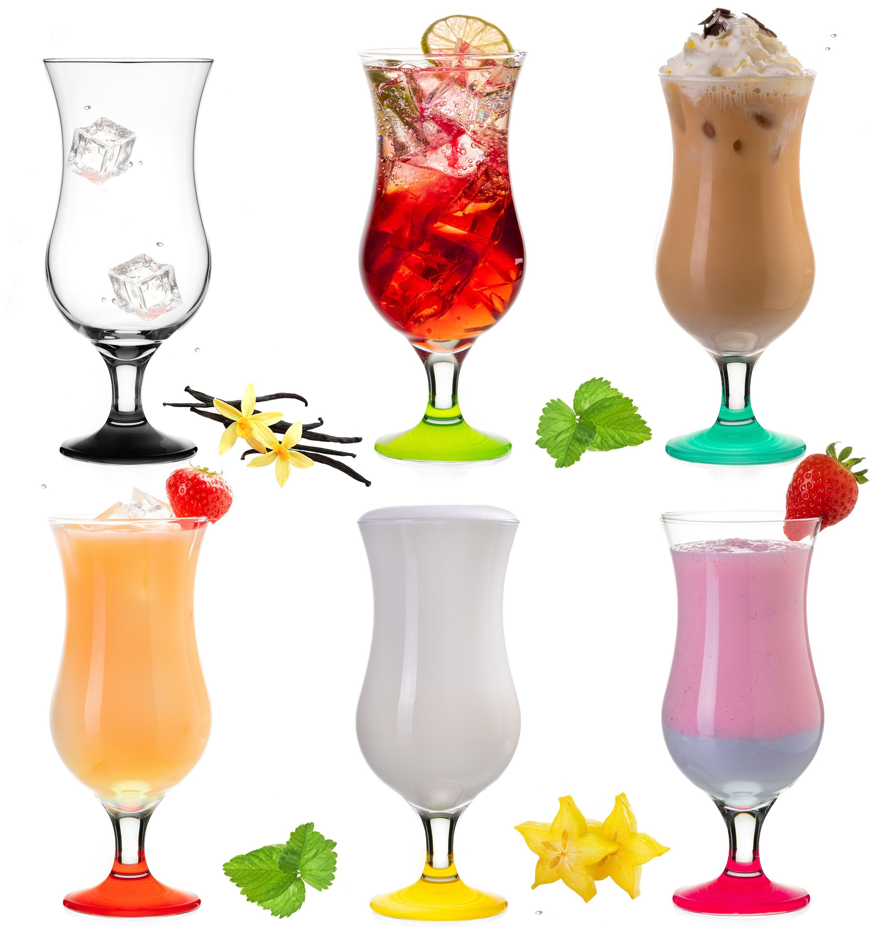 PLATINUX Cocktailglas Cocktailgläser Bunt, Glas, 400ml (max. 470ml) Longdrinkgläser Partygläser Milkshake Glas Groß