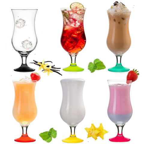 PLATINUX Cocktailglas Cocktailgläser Bunt, Glas, 400ml (max. 470ml) Longdrinkgläser Partygläser Milkshake Glas Groß