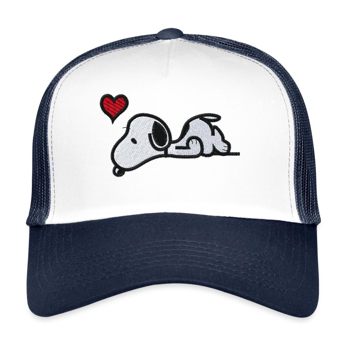 Spreadshirt Trucker Cap Peanuts Snoopy Liebe Herz Love Stick Geschenkidee Trucker Cap (1-St)