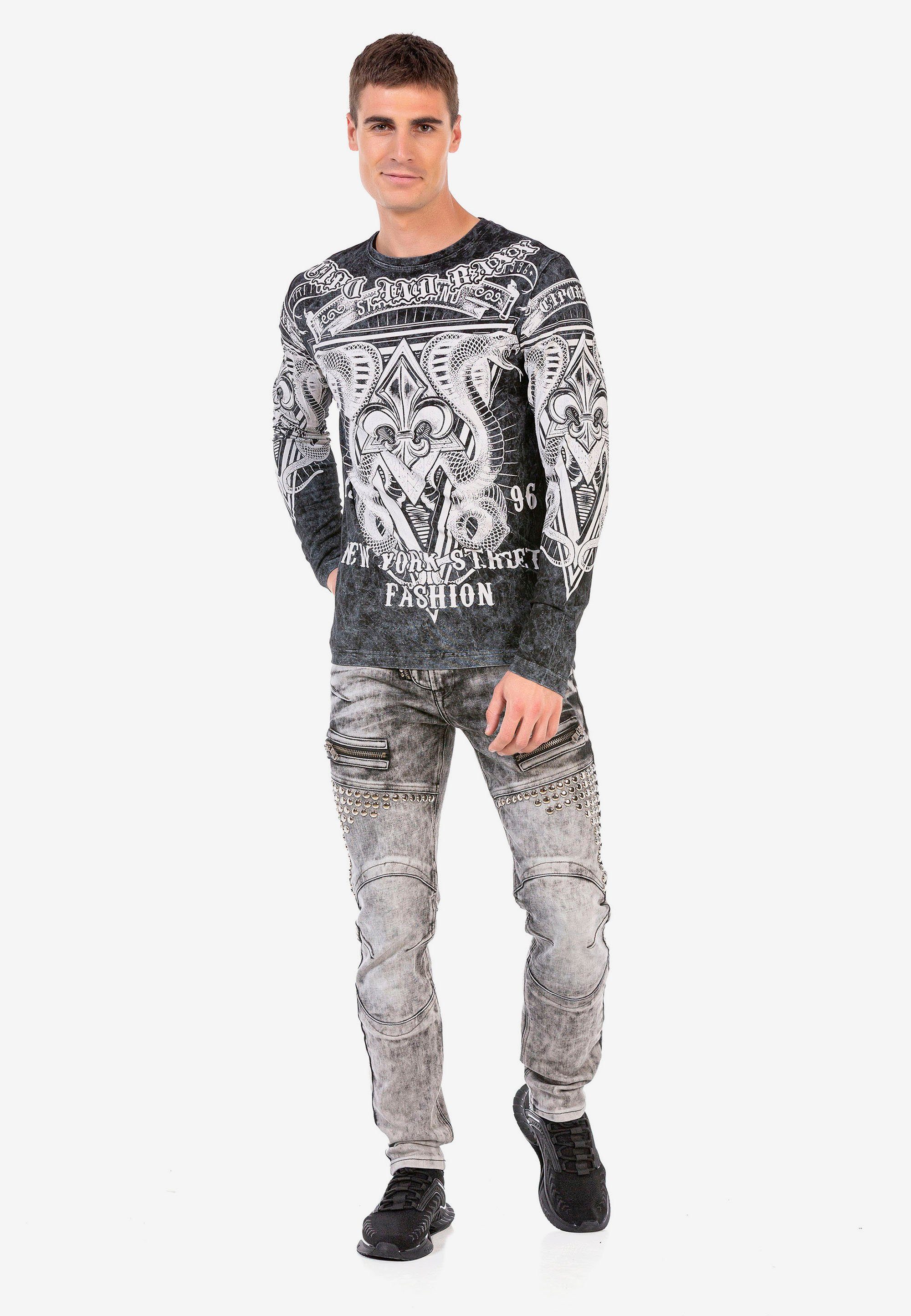 Cipo & Baxx schwarz Print Langarmshirt mit großem