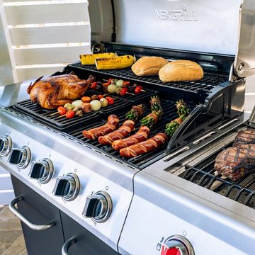 nexgrill Gasgrill 5B Gourmet 5+1 Brenner 20,4 KW, mit Gusseisen Wende-Grillplancha und Steak-Zone 4,4 KW, BxTxH: 130 x 57 x118 cm