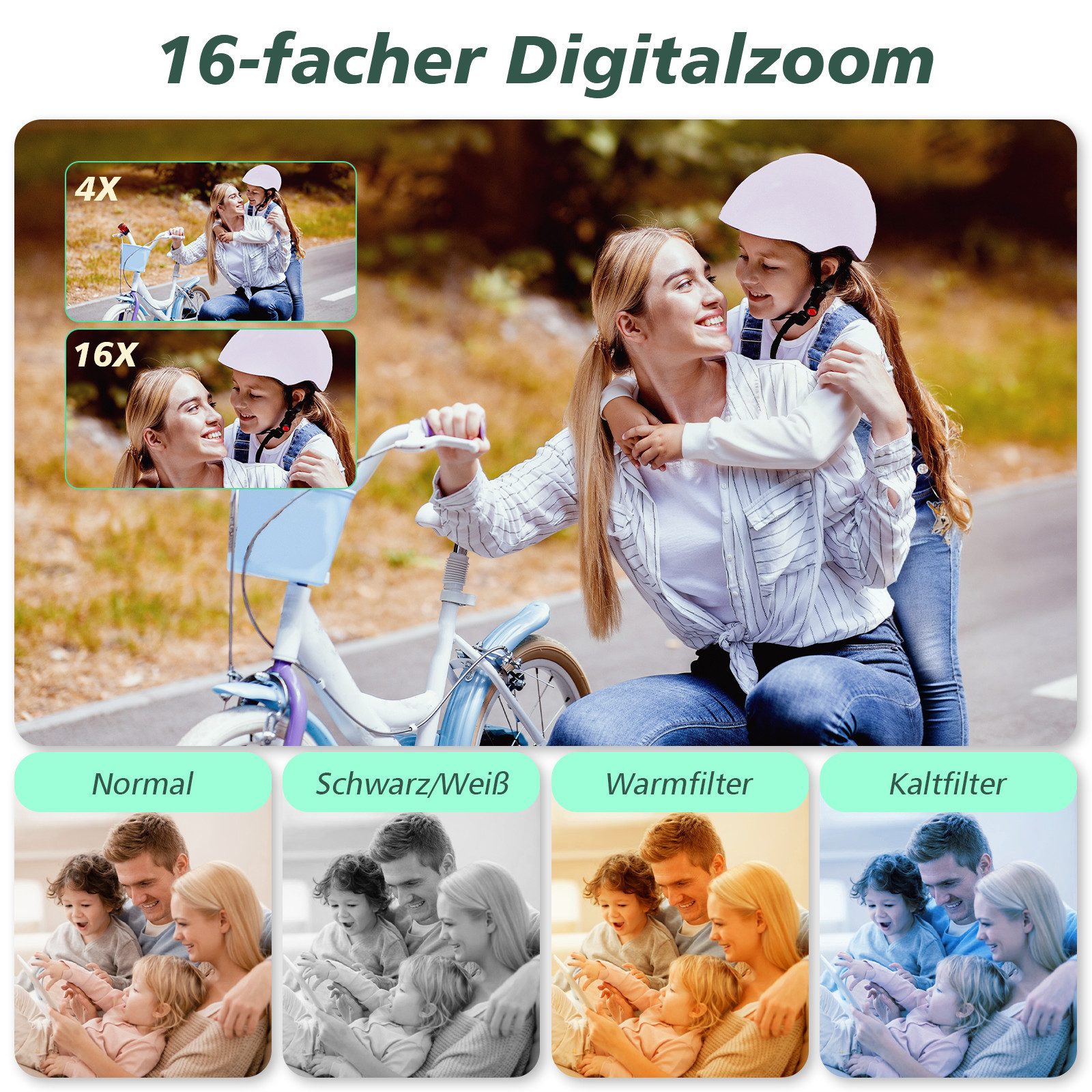 AKKEE Digitalkamera 1080P 44MP Kompaktkamera mit 32G Karte 16X Digitalzoom Kompaktkamera (44 MP, Anti-Shake, Serienaufnahmen, Timer-Aufnahme, Gesichtserkennung)