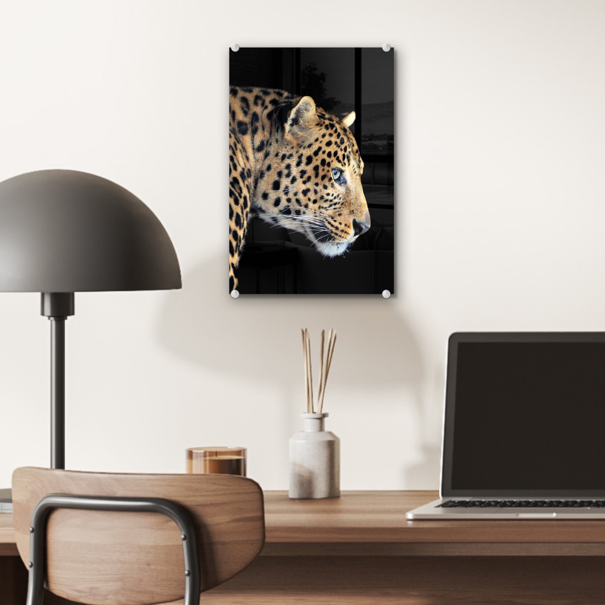MuchoWow Acrylglasbild Leopard Glas Glasbilder - - Foto Pelz, auf St), auf Glas Wanddekoration (1 Bilder - Wandbild - - Schwarz
