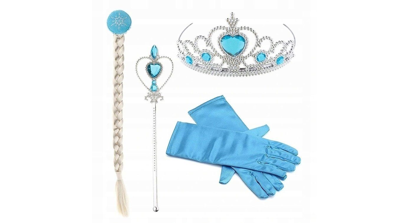 Festivalartikel Kostüm Frozen Elsa 4-in-1-Set Perfektes Geschenk für Die Eiskönigin-Fans!