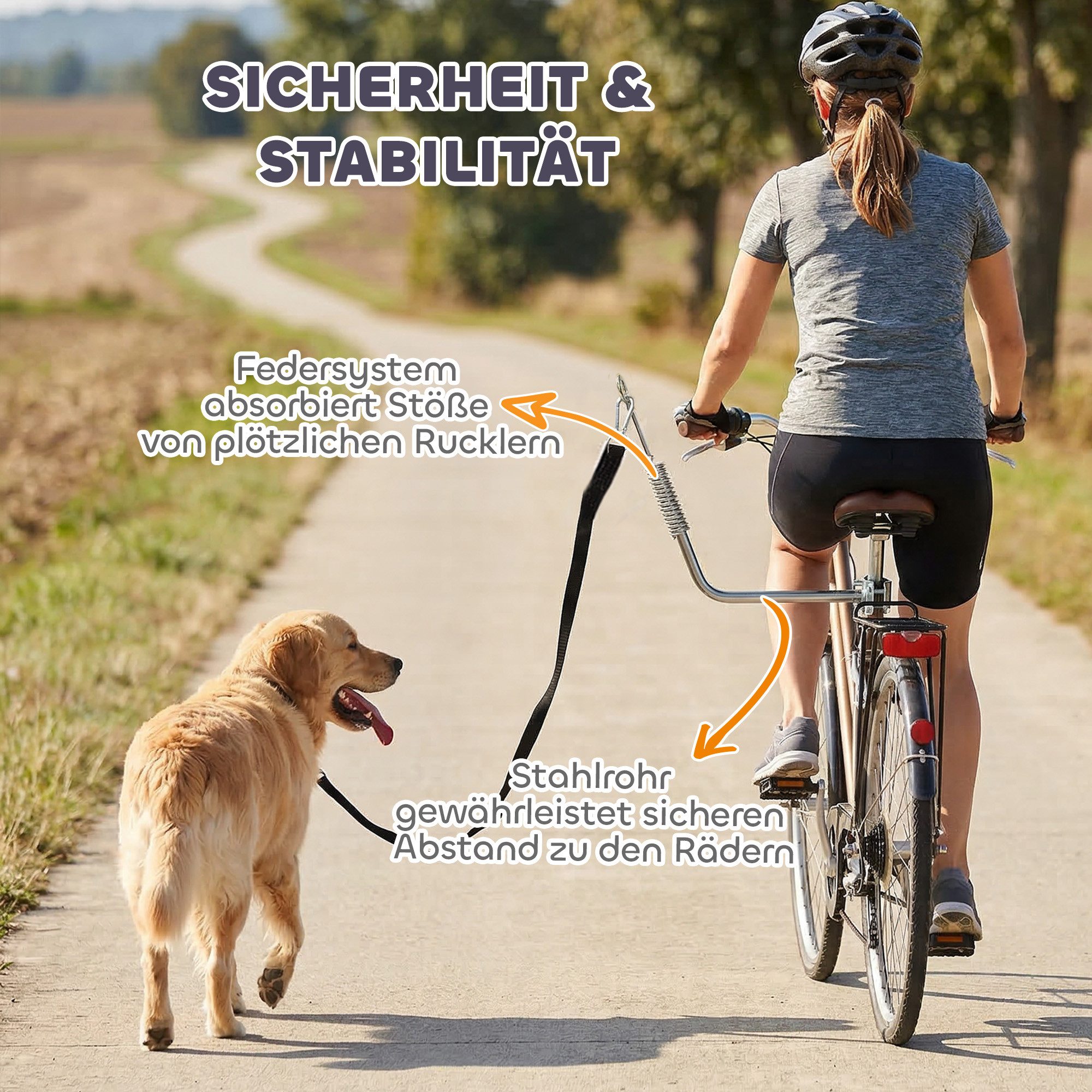 AIMAX Hundeleinen-Führungsstange Hundeleine Fahrrad mit Stoßdämpfer verstellbar für Training & Joggen