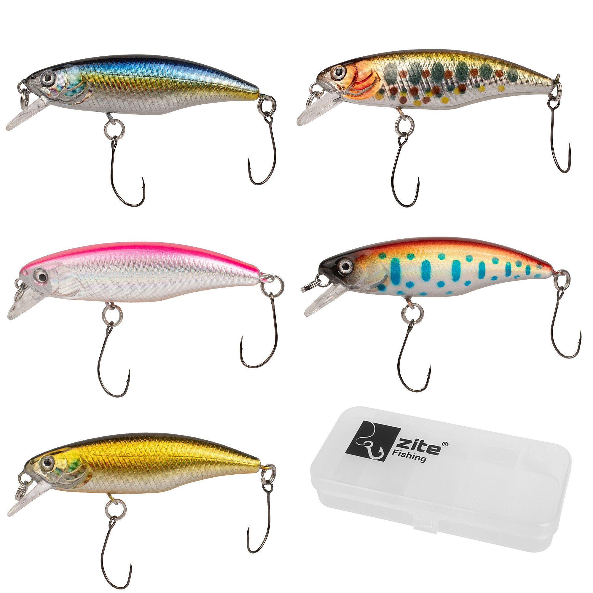 Kunstköder Forellen-Wobbler-Set 5,2 cm 4,5 g natürliche Farben 5 Stück in Box