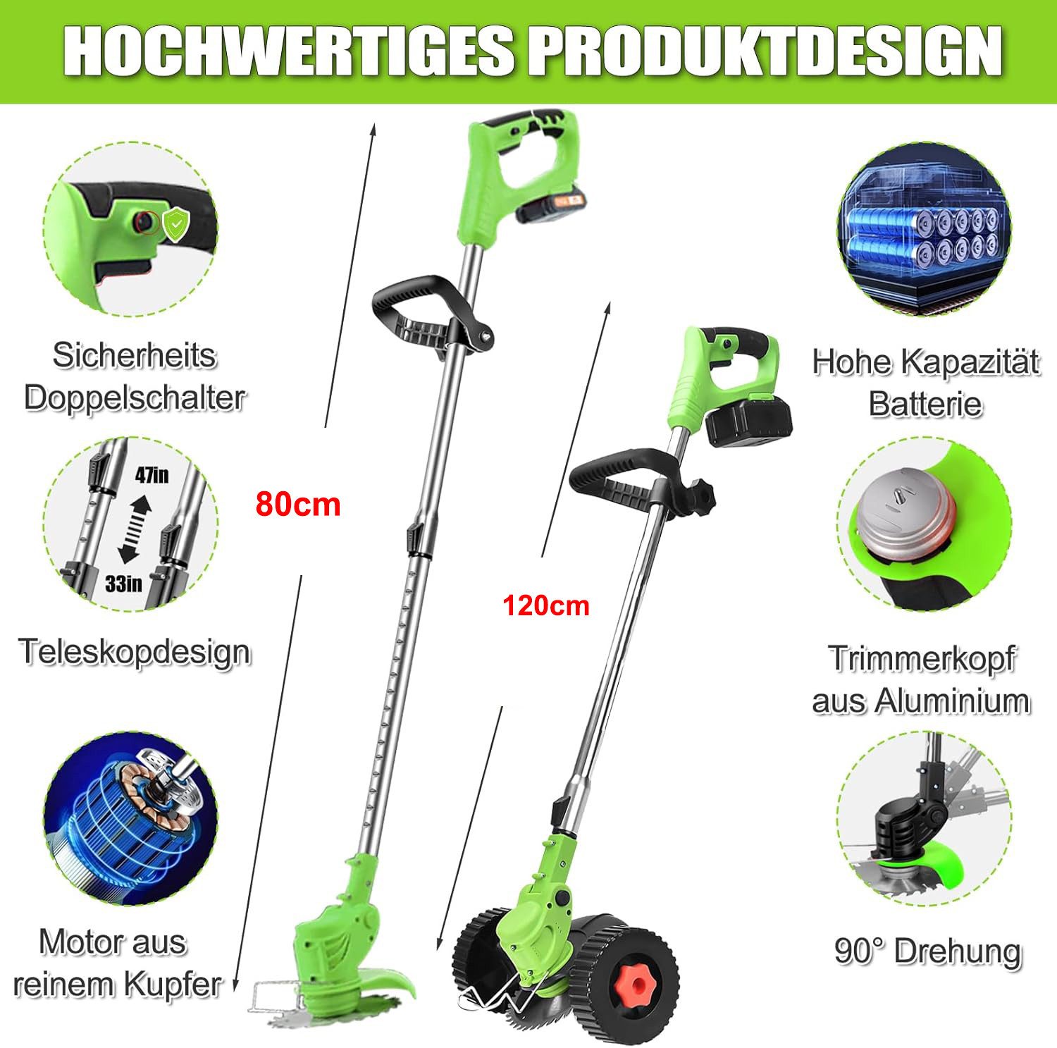 ZREE Akku-Rasentrimmer 21V Elektrischer Rasentrimmer 3-in-1 günstig online kaufen