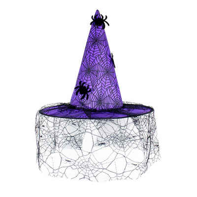 Rouemi Hexen-Kostüm Halloween Hut Hexe, Spinnennetz Garn Hexe dekorative Kopfbedeckung