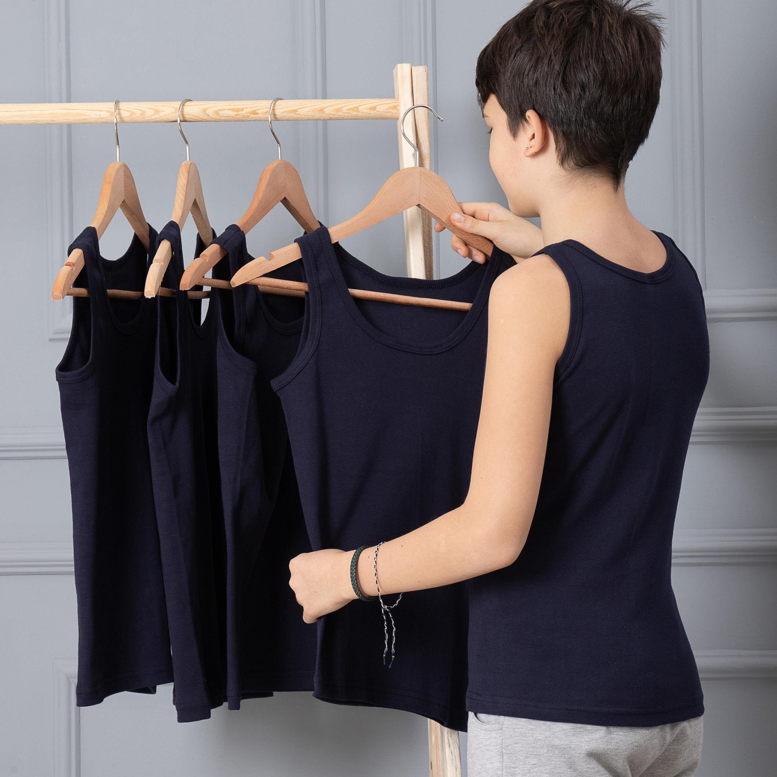Jungen 5 Dunkelblau Unterhemd 5-St) LOREZA Baumwolle ohne (Spar-Packung, 100% Unterhemden Seitennaht