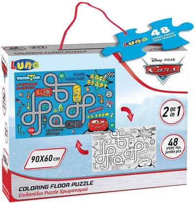 Diakakis Steckpuzzle 2in1 XXL Boden Malpuzzle Cars 48-tlg 90x60 cm, Puzzleteile