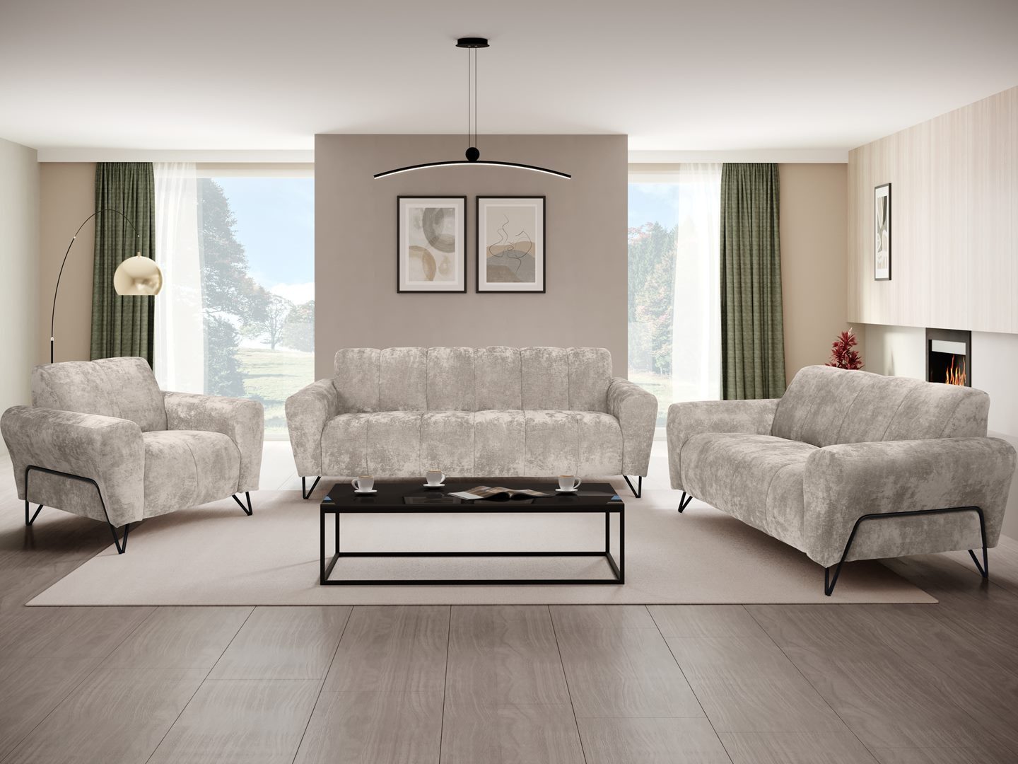 Beautysofa Polstergarnitur mit Metallbeine in schwarzer günstig online kaufen