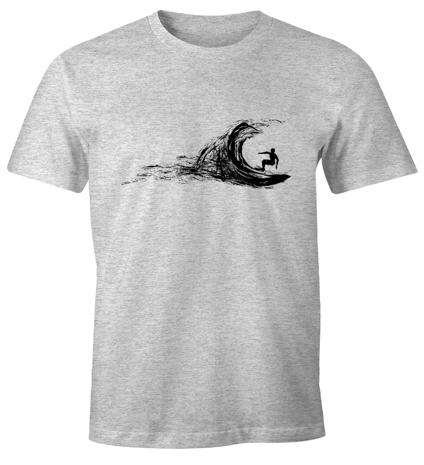 Neverless Print-Shirt Herren T-Shirt Surfer surfing surfen Surfboard Wave Welle Wellenreiten Urlaub Meer Ozean Surfer Boy Silhouette Slim Fit Neverless® mit Print