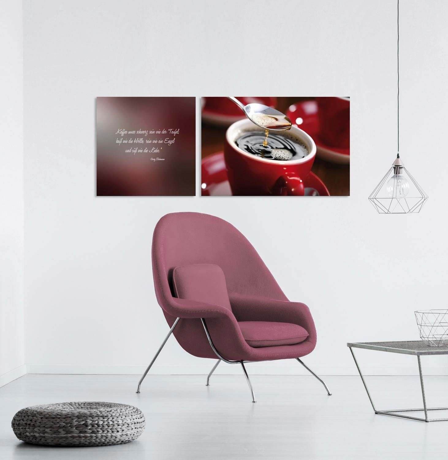 queence Leinwandbild Kaffee, Bar & Lounges, Getränke, Kaffee, Kaffee Bilder, Kunst, Modern, Schriftzug, Schriftzüge, Spa, Spa Bilder, Sprüche, Sprüche & Texte (Set), Premium-Leinwandstoff, Handarbeit aus Deutschland, Zitat, 2er Set