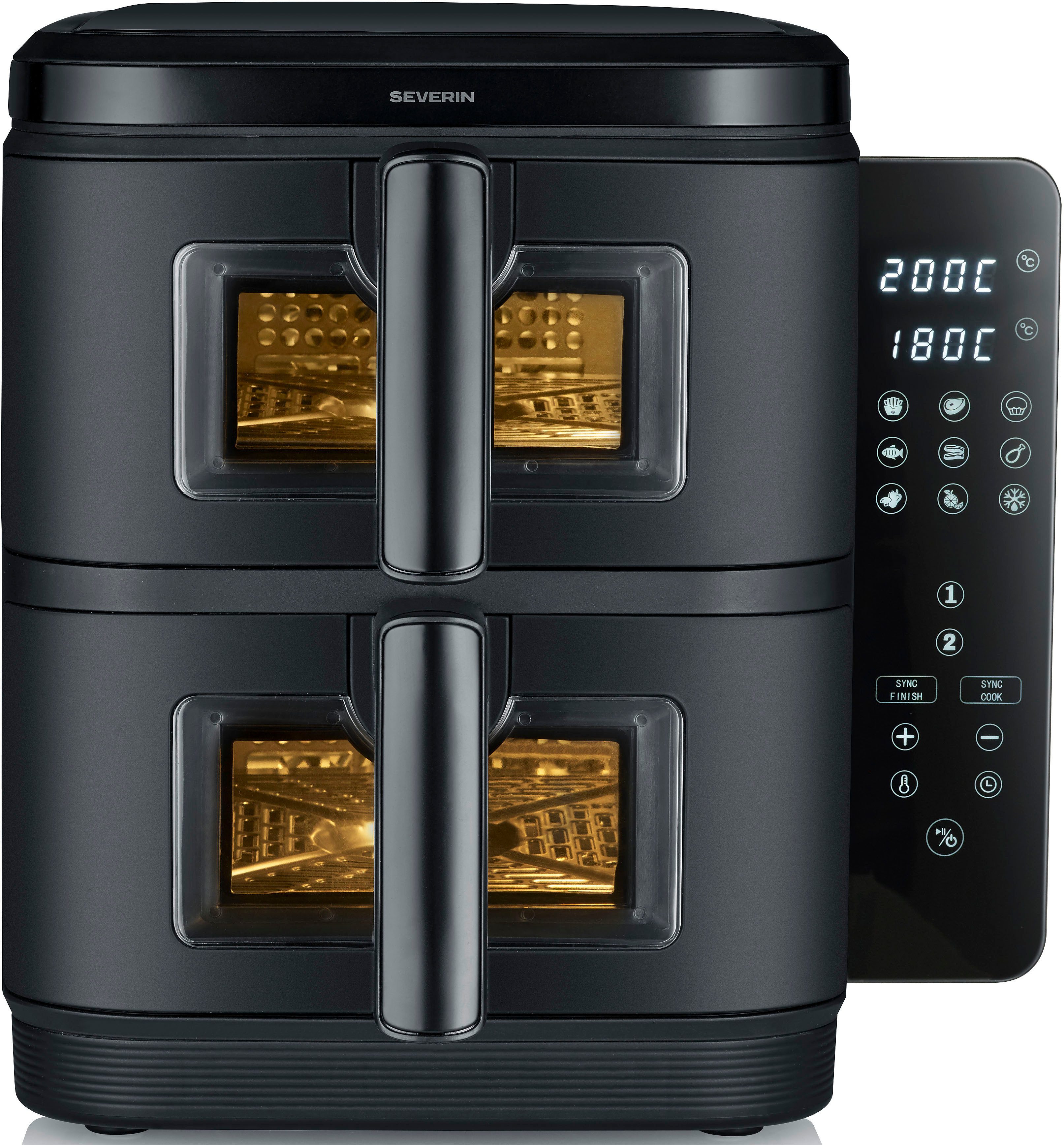 Severin Heißluftfritteuse FR 2468, 2800 W, 2 Kammern, XXL-Doppelstock Airfryer, 11l, schwarz, Touchbedienung