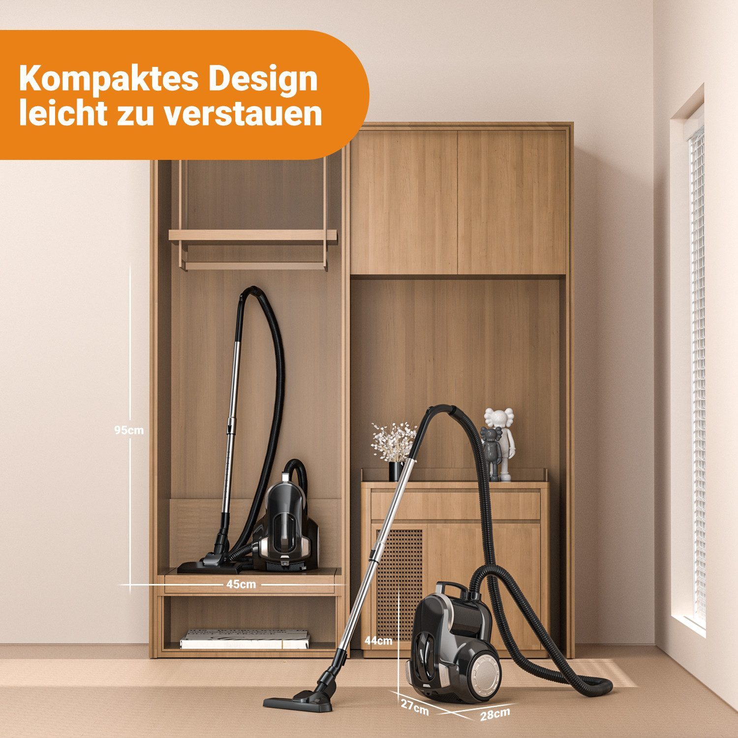 Forrlite Bodenstaubsauger Beutelloser Staubsauger starke Saugleistung,Kompakt Leicht Staubsauger, beutellos, für Hartböden Teppiche,leise,2,5L Staubbehälter, 5m Kabel