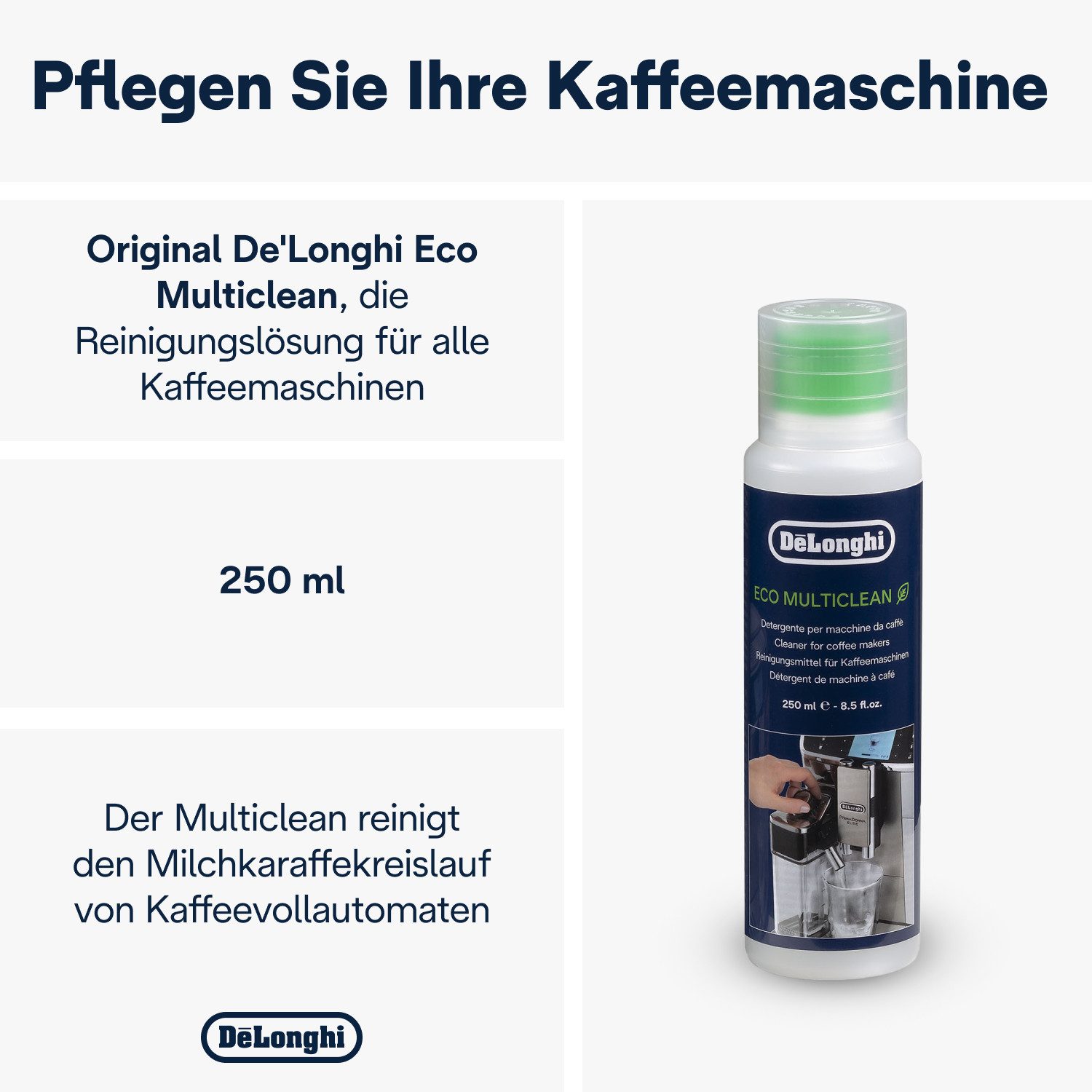 De'Longhi DLSC550 Eco MultiClean Milchkreislauf-Reiniger (Auch für Außenflächen & abnehmbare Teile ihrer Kaffeemaschine geeignet)