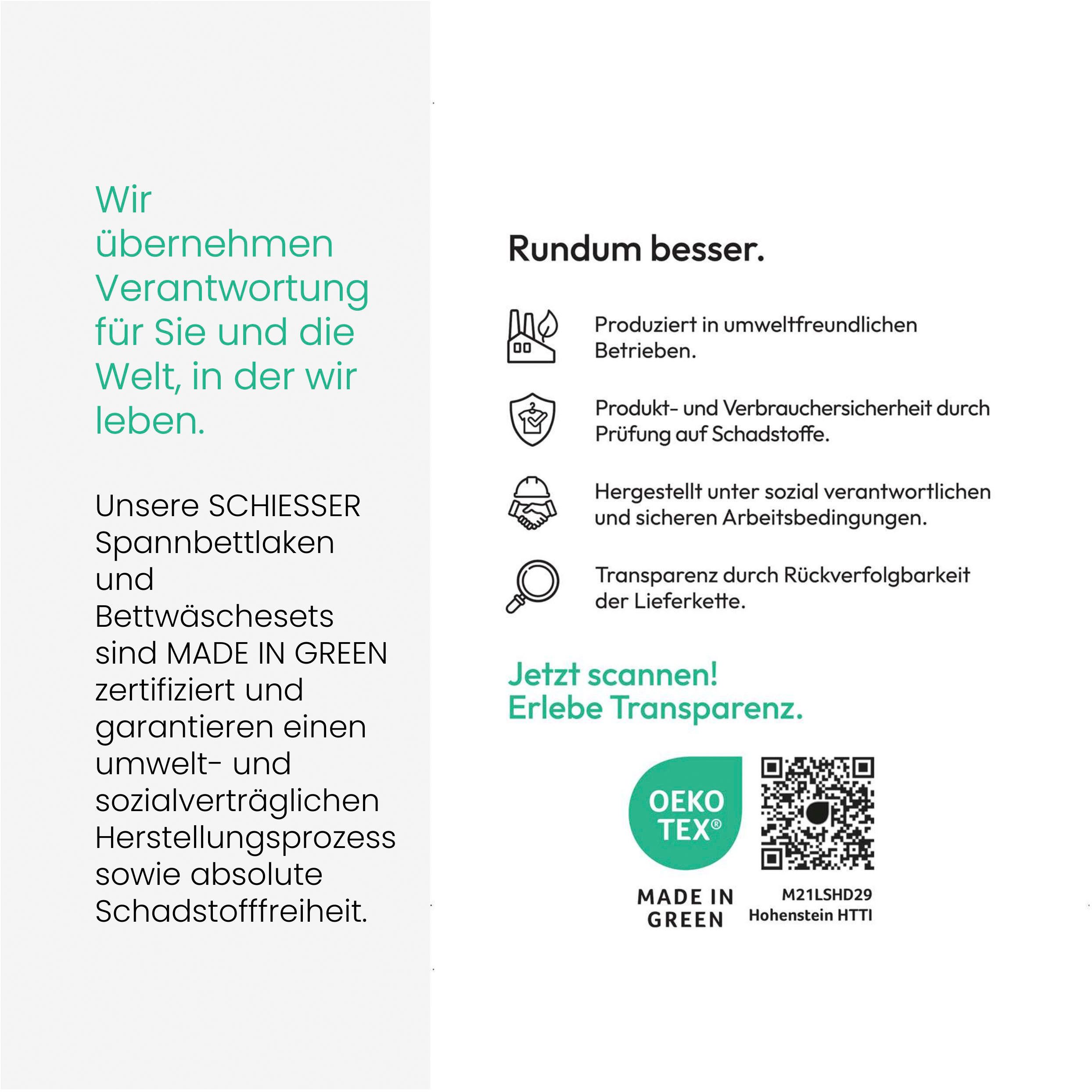 Schiesser Spannbettlaken Jessi aus 100% Baumwolle, Jersey, Gummizug: rundum, (1 Stück), für Matratzen bis zu 22 cm Höhe, MADE IN GREEN by OEKO-TEX®