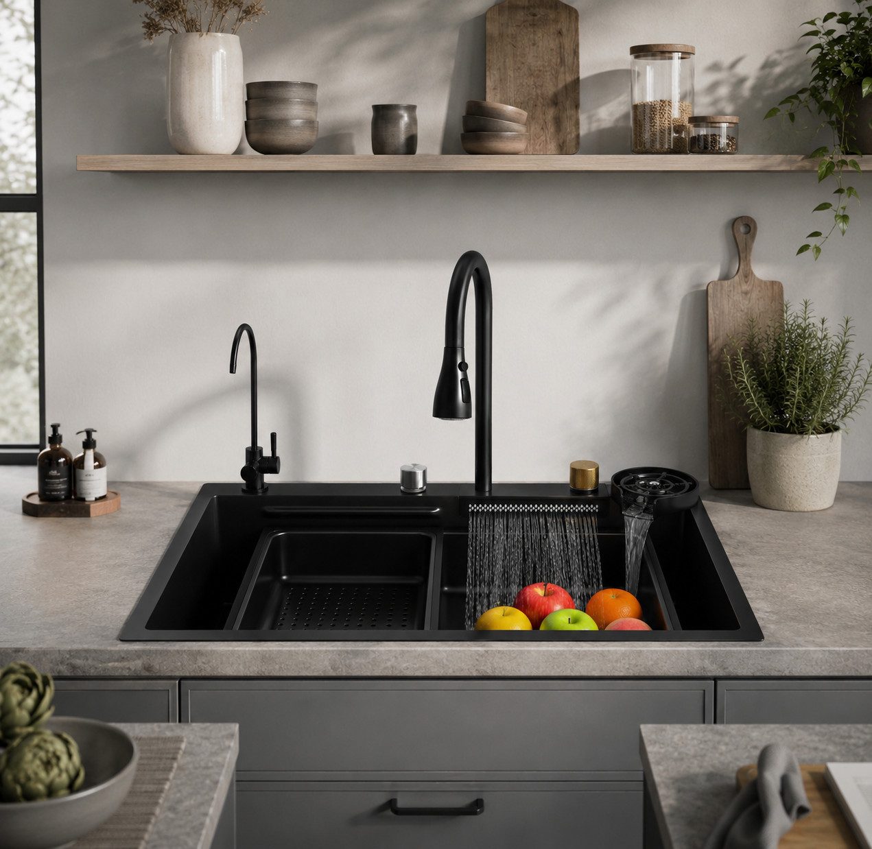 Faizee Home Edelstahlspüle Faizee Home Edelstahlspüle Premium, Wasserfall Armatur Set