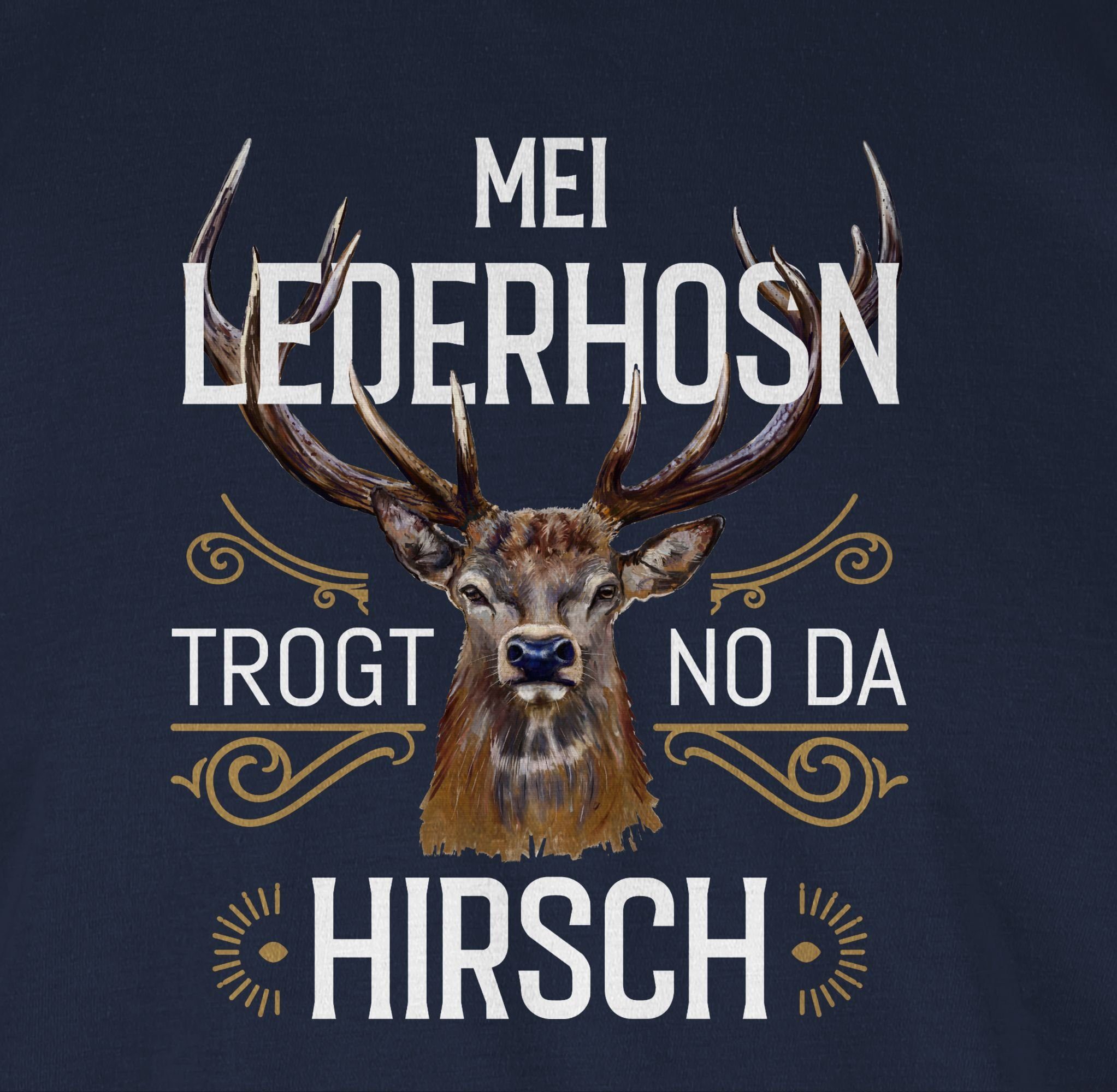 Shirtracer T-Shirt Mei Lederhosn trogt Navy 03 Blau braun Mode Herren Hirsch - Oktoberfest weiß da no für