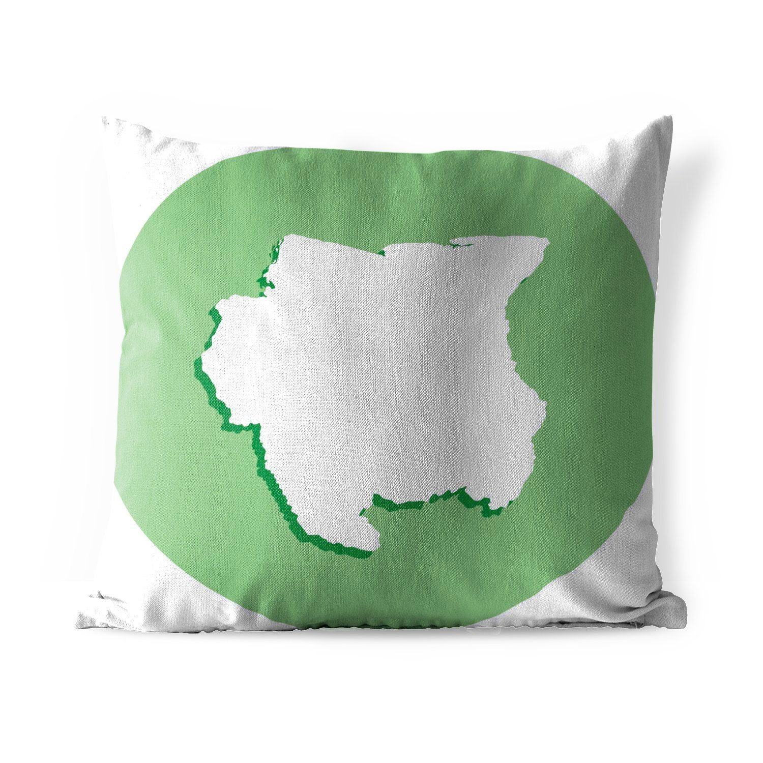 MuchoWow Dekokissen Die illustrierten Grenzen von Suriname in einem grünen Piktogramm, Kissenbezüge, Kissenhülle, Dekokissen, Dekokissenbezug, Outdoor
