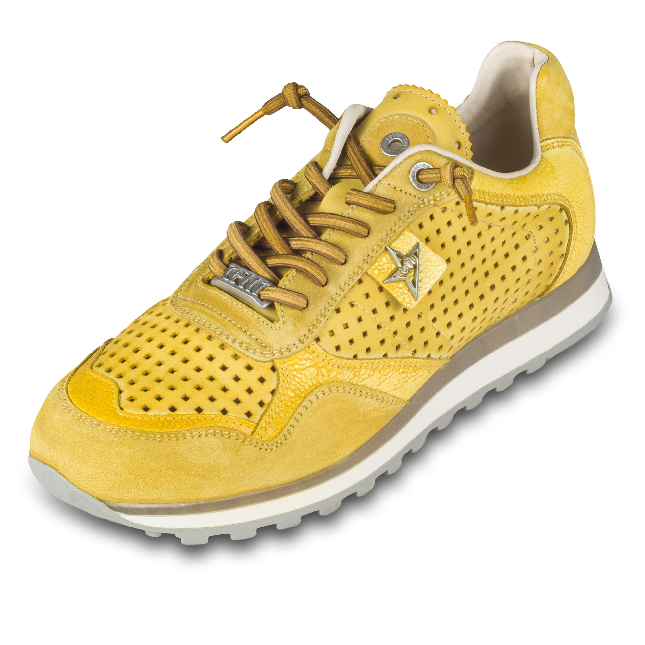 Cetti Herren Sneaker C848, gelb, Leder perforiert (used tin lemon) Sneaker Gefertigt in Spanien