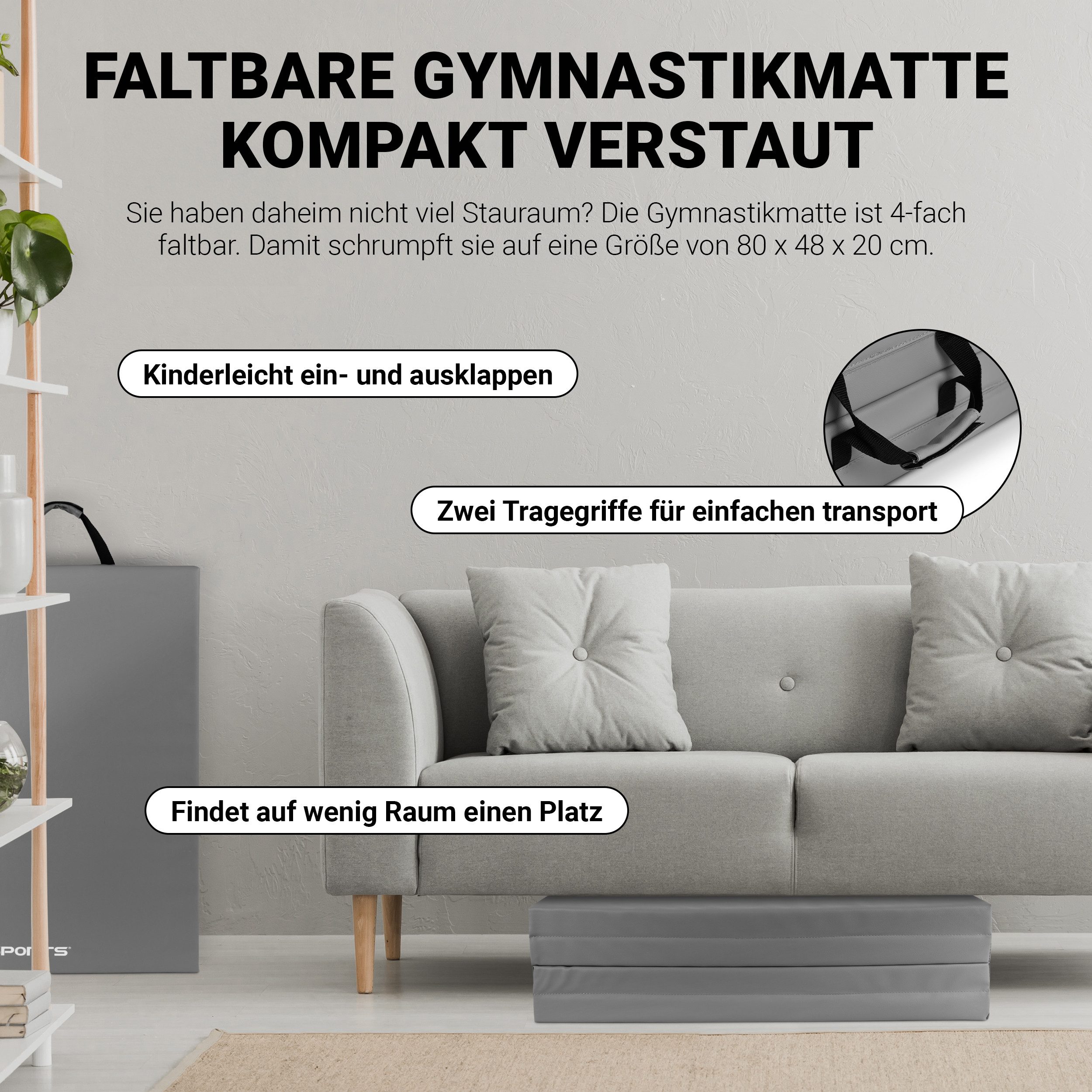 MSports® Turnmatte Turnmatte Premium klappbare Weichbodenmatte 190 x 80 x 5 cm – Bild 4 von 5