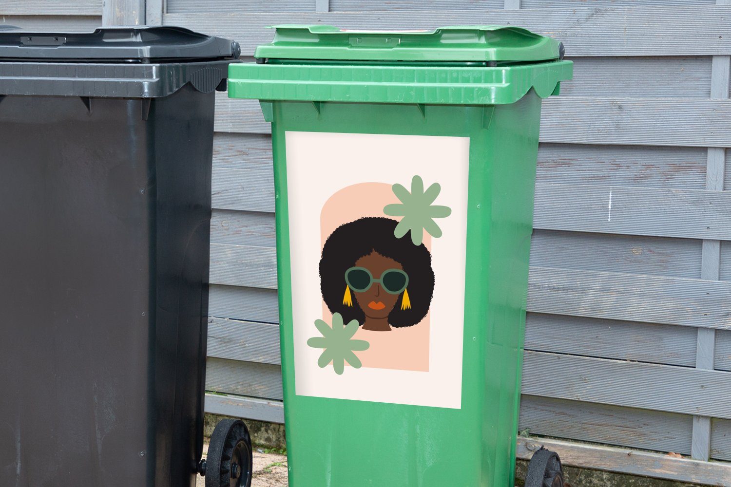 Mülltonne, - (1 Abfalbehälter Frau Sommer St), Mülleimer-aufkleber, MuchoWow Blumen Sticker, Wandsticker Container, -