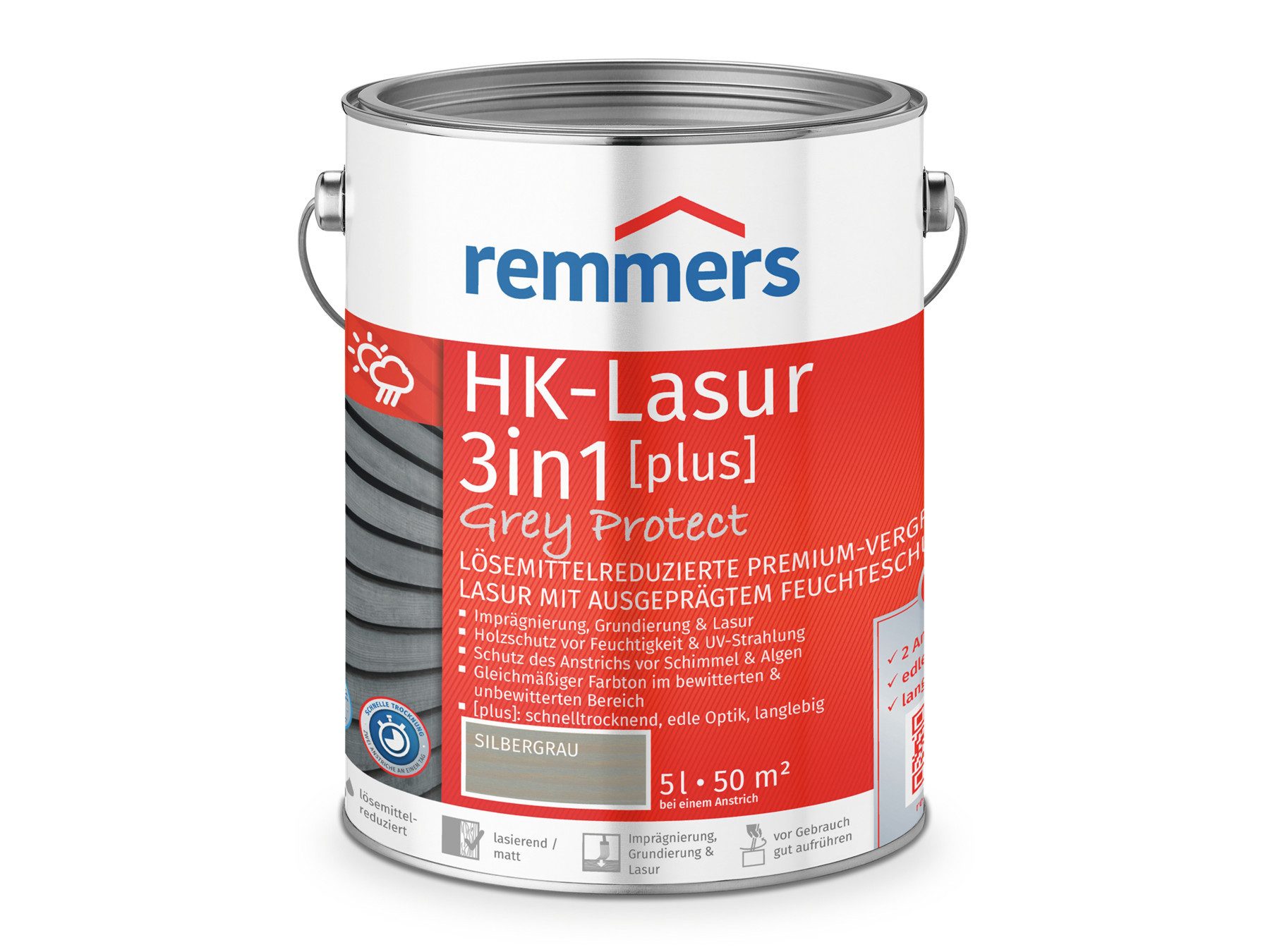 Holzschutzlasur HK-Lasur 3in1 Grey Protect [plus] anthrazitgrau matt, 5 Liter