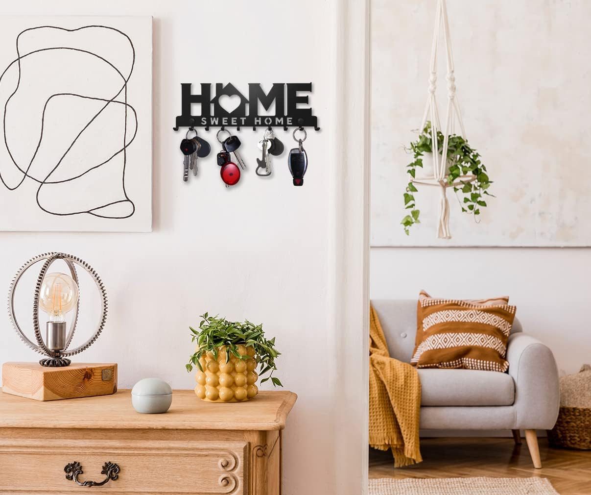 Diwzbyn Schlüsselbrett Schlüsselbrett Home Sweet Home, Schlüsselboard mit 10 Haken, Schlüssel Aufbewahrung, Schlüsselhaken Modern, Schlüsselhalter
