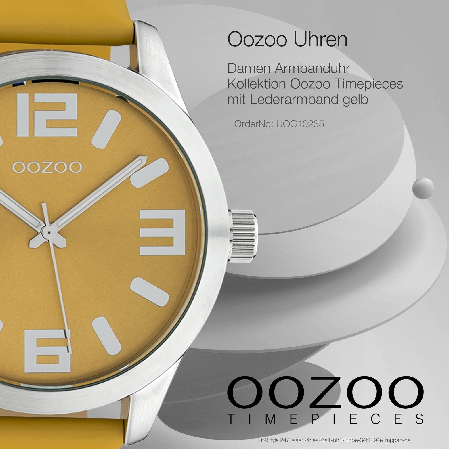 OOZOO Quarzuhr Lederarmband, Oozoo Analog, senfgelb (ca groß Damen, Herrenuhr 46mm) extra rund, Damen FashionStyle Armbanduhr