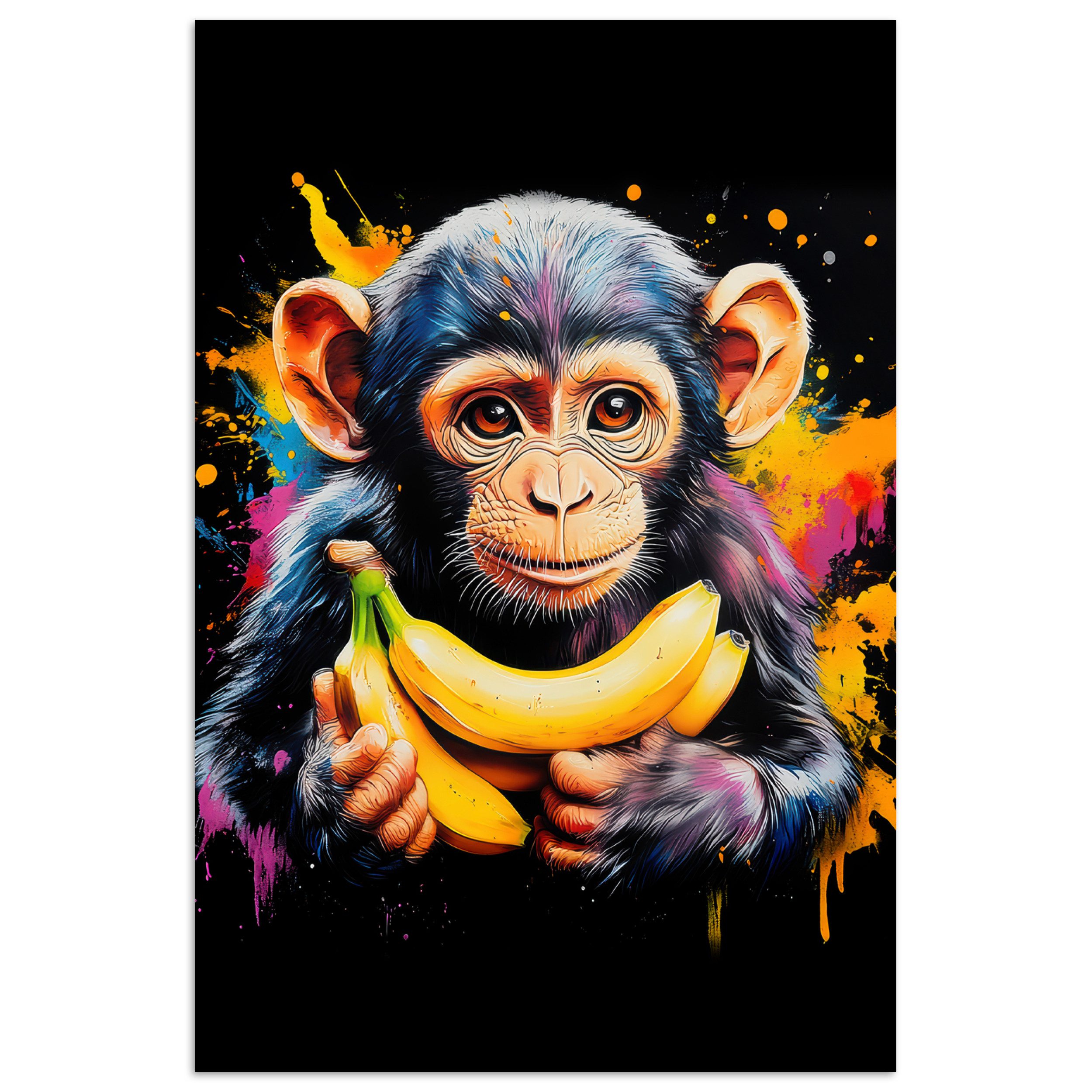 MuchoWow Poster Affe - Graffiti - Farbenfroh - Bananen - Modern, (1 St), Poster ohne Rahmen, Wandbild, Wandposter, 20x30 cm