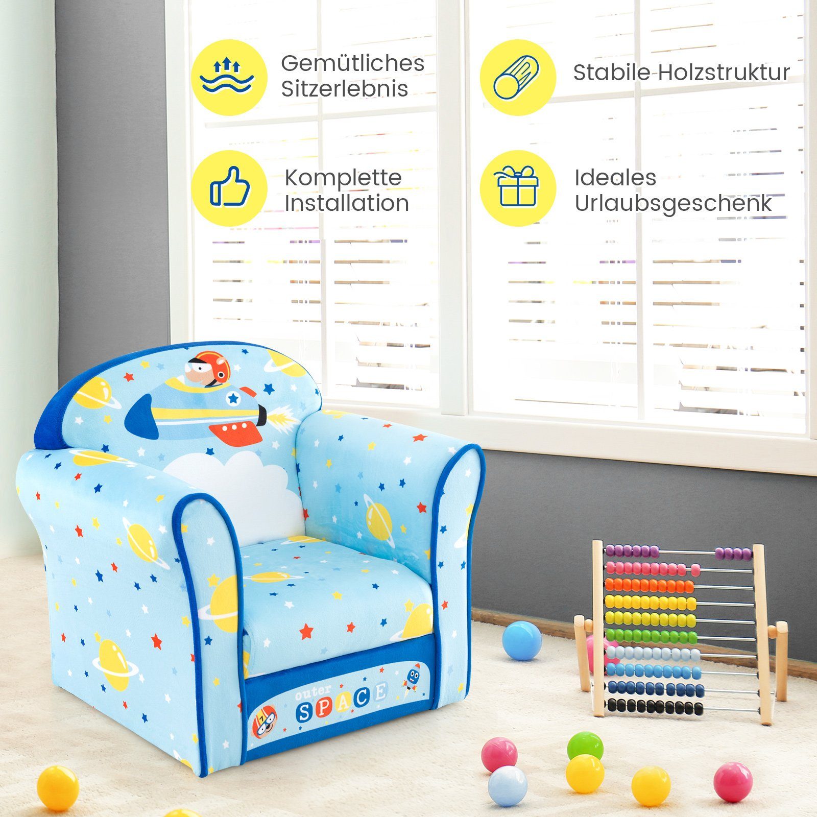 bis Raumschiff Blau Kindersofa, 50kg COSTWAY