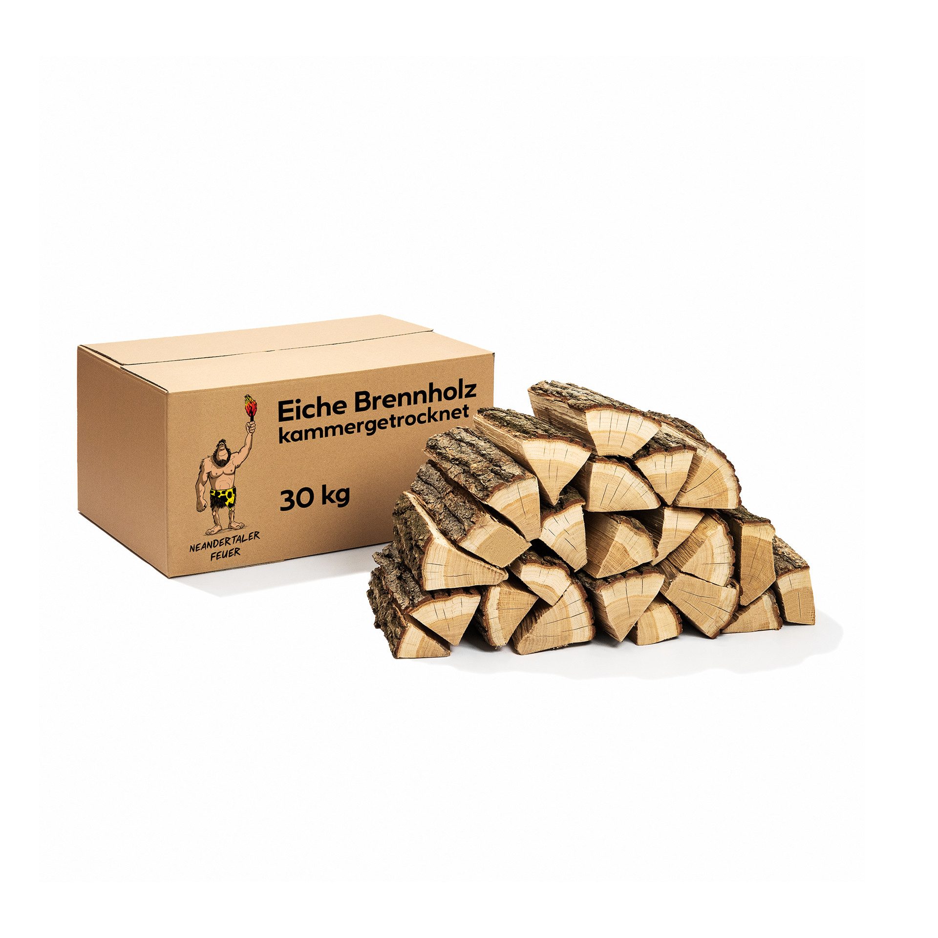 Neandertaler Feuer Kaminholz Brennholz Eichenholz Grillholz Hartholz Eichen Feuerholz Holz, 30 kg
