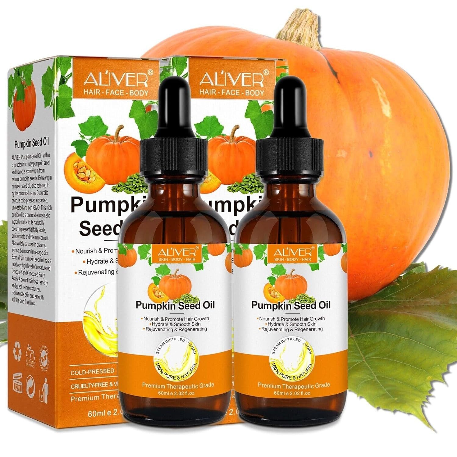 ALIVER Haaröl Kürbiskern Haaröl Haarwachstum Wimpern Bart Nägel Bio Vegan Aliver, 2-tlg., Vegan