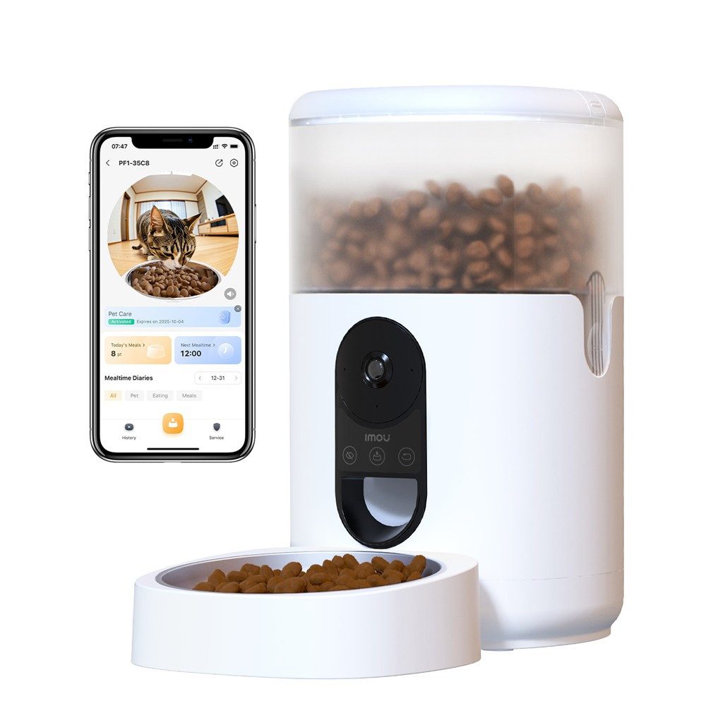 Imou Katzen-Futterautomat PF1 Automatischer Tierfutterspender für Katzen und Hunde, 4L, 2.5K 360° Kamera, App-Steuerung, Fütterungsplan