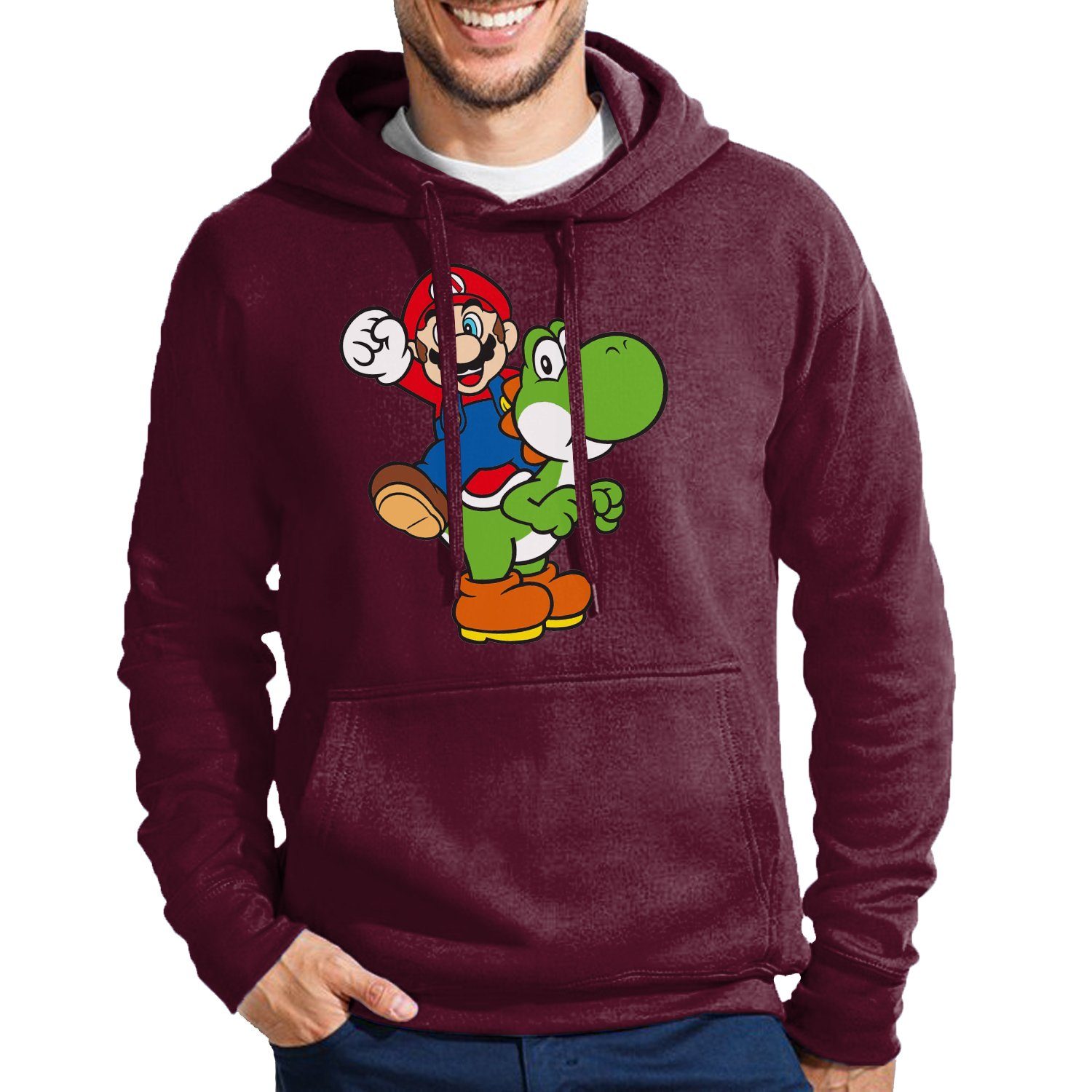 Yoshi Herren Mario Burgund Brownie Retro mit Hoodie & & Kaputze Super Blondie Konsole Luigi Nintendo